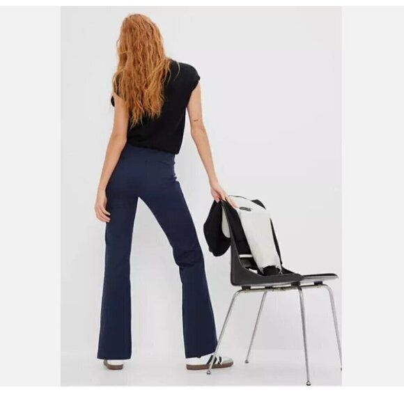 GAP High Rise Flare Stretch Pants Pintuck Pleat Navy Blue Size 8 RT$80 NWT - Picture 8 of 16